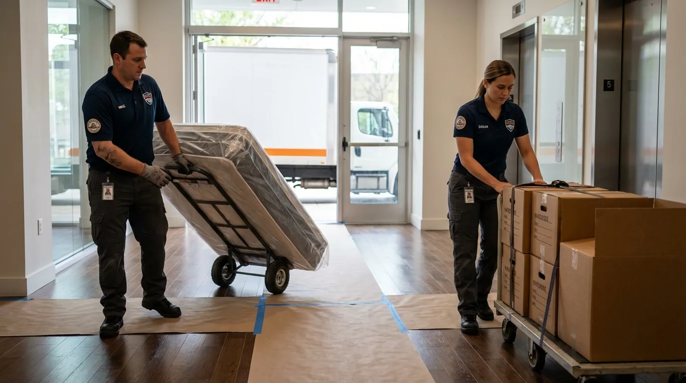 Professional apartment movers loading elevator in Pearisburg, VA